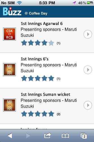 Enjoy the IPL season on your mobile for free at select 'Buzz' locations near you 1 Buzz Snapshot
