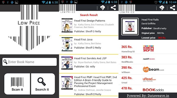 ... lowest online price of a book in India using 'LowPrice' Android app