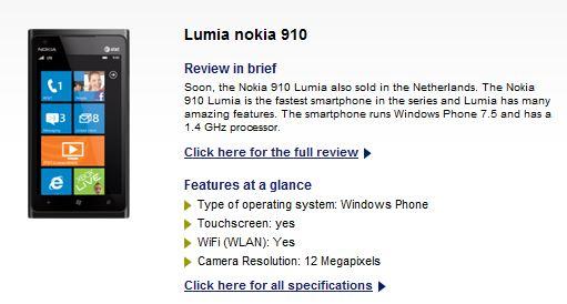 Nokia Lumia 910 lists on a Dutch retailers’ website 1 Nokia-910-dutchretailer
