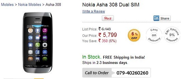 Nokia Asha 308 already available online for Rs.5,799; Asha 309 coming soon 1 Nokia-Asha-308-Infibeam