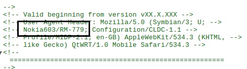 Nokia 603/RM-779 with Symbian Belle found in User Agent header file 1 nokia 603 xml leak