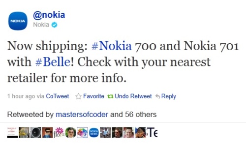 Nokia tweets and confirms that the 700 and the 701 are shipping now 1 nokia tweet 700 701