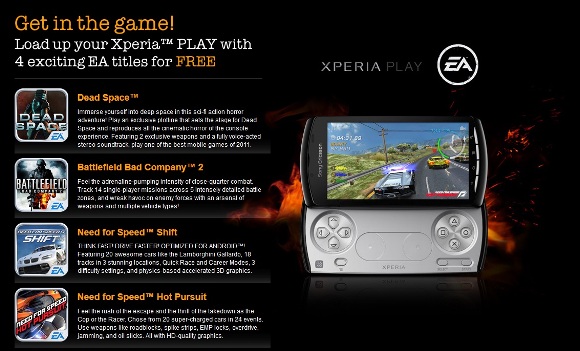 EA is giving away 4 free titles for the Xperia Play 1 ea free titles on xperia play
