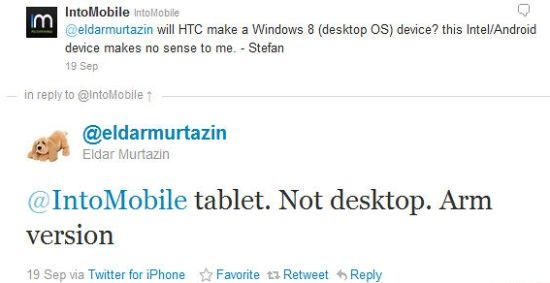 HTC to use ARM CPU for its Windows 8 Tablets 1 htc windows tablet tweet