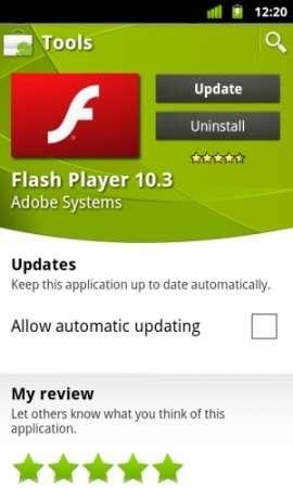 flash player update android