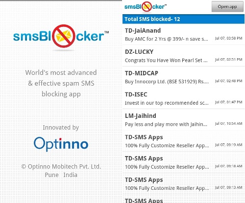 SMS Blocker app for Android by Optinno Mobitech 1 sms_block_1