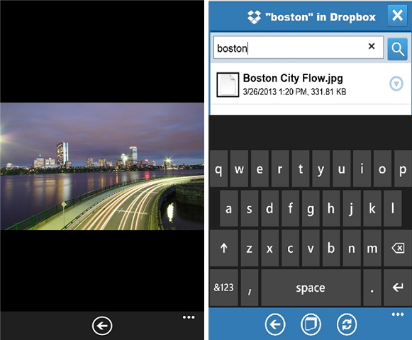 Dropbox app for Windows phone