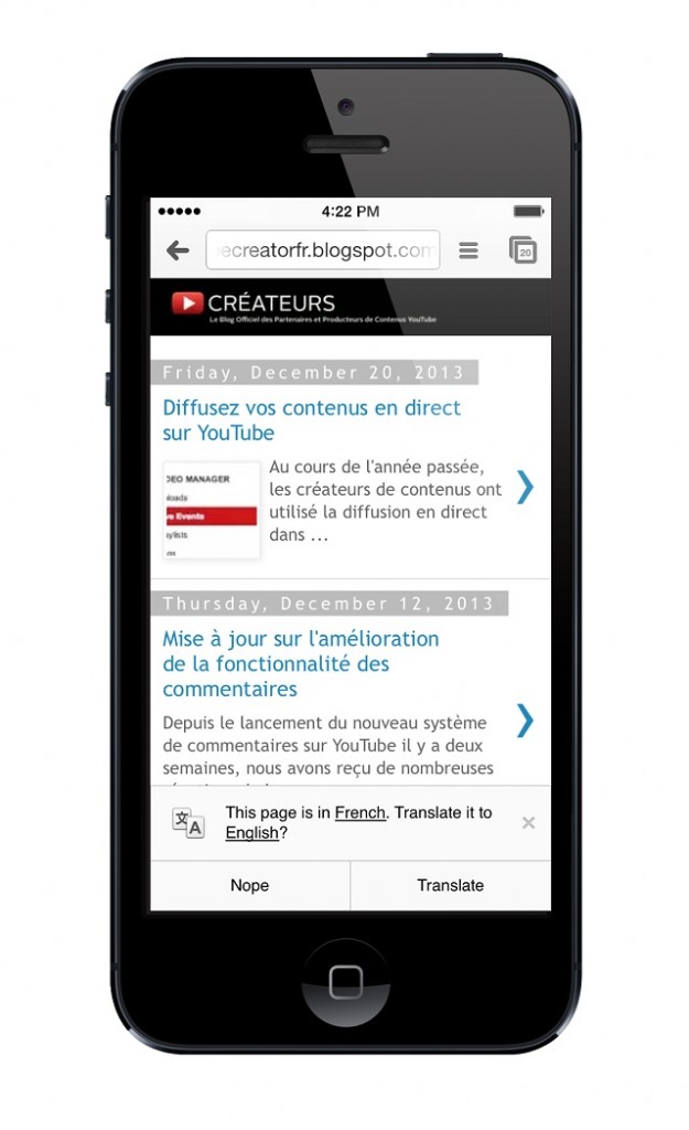 Chrome for iOS translate