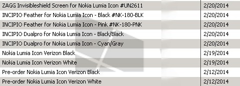 Nokia Lumia Icon Inventory