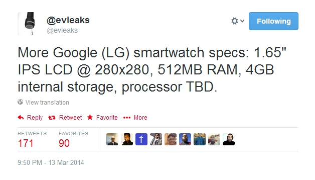 LG Google Smartwatch specs