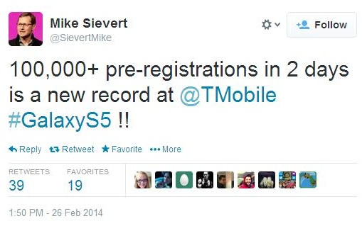 Samsung Galaxy S5 pre-registrations