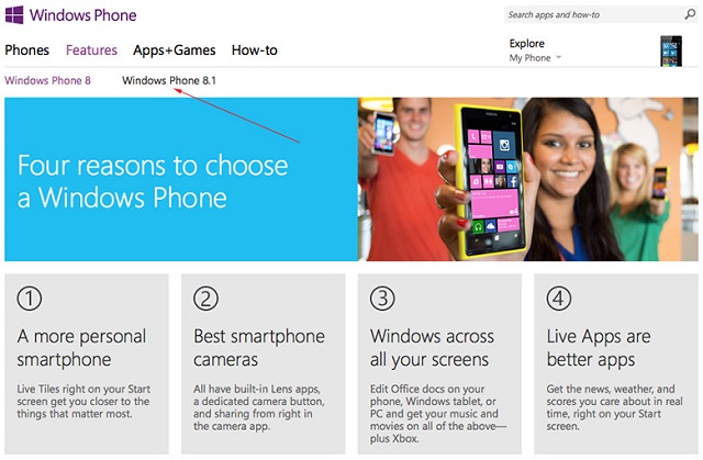 Windows Phone 8.1 website