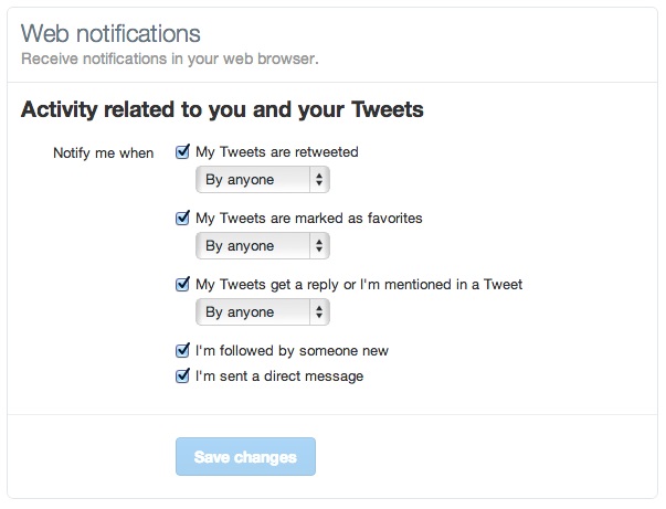 Twitter web notifications settings