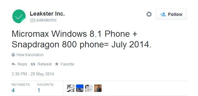 Micromax Windows Phone tweet