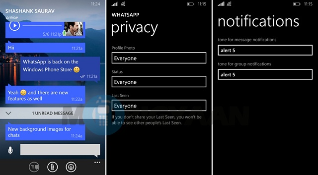 WhatsApp Windows Phone back update