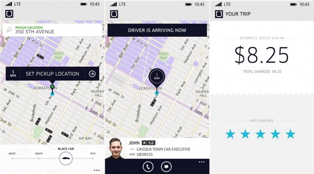 Uber app Windows Phone