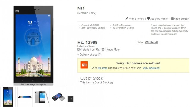 Xiaomi Mi3 out of stock