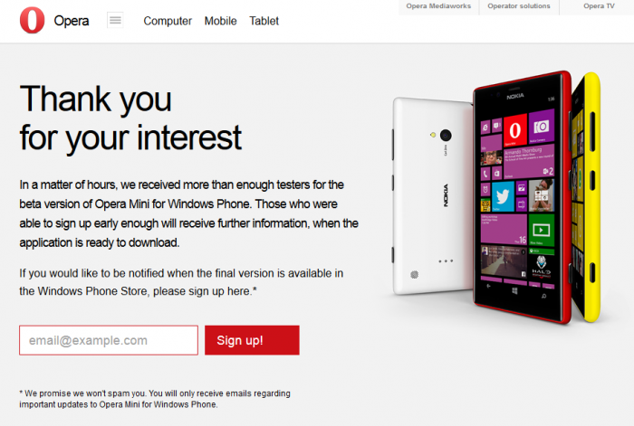 Opera for Windows Phone is almost Here