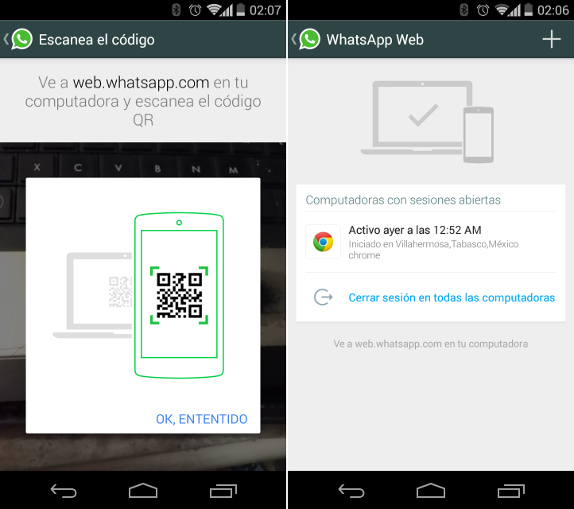 WhatsAp web client screenshots