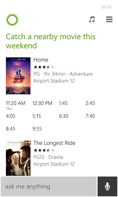 Cortana movie recommendation