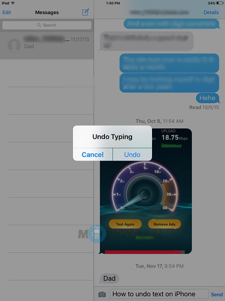 how to undo text on iphone or ipad