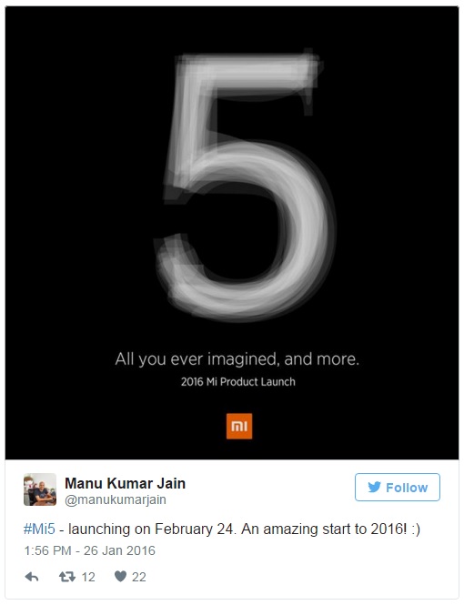 xiaomi-mi-5-cofirmed-unveiling-date-mi-india-head-tweet