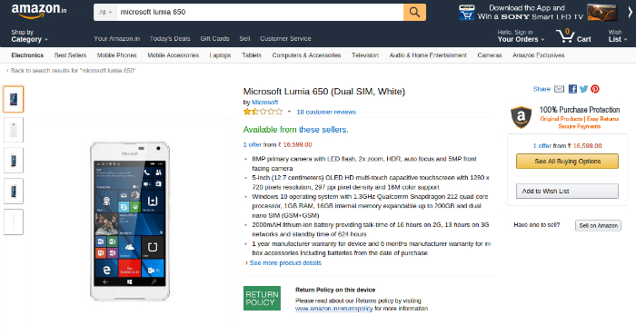 microsoft-lumia-650-listed-on-amazon-india