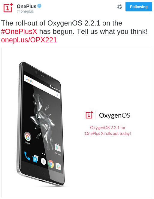 oneplus-x-oxygenos-2-2-1-update-tweet