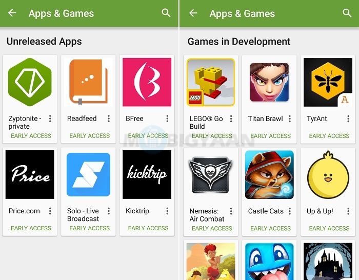google play early access section
