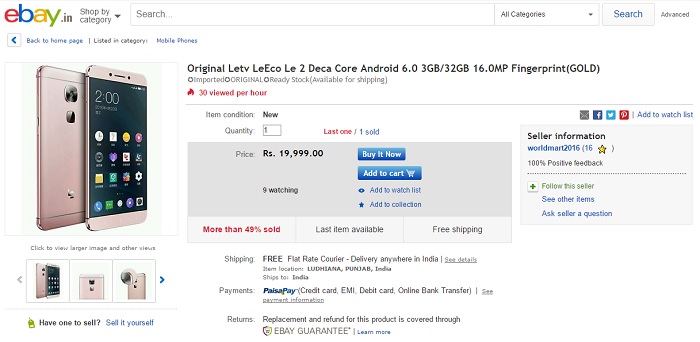 leeco-le-2-ebay-india-listing