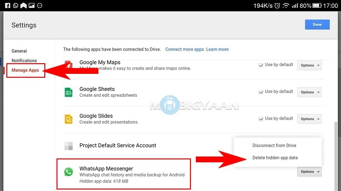 how to delete whatsapp backup saved on
