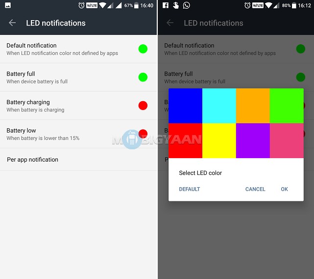 per app notification LED