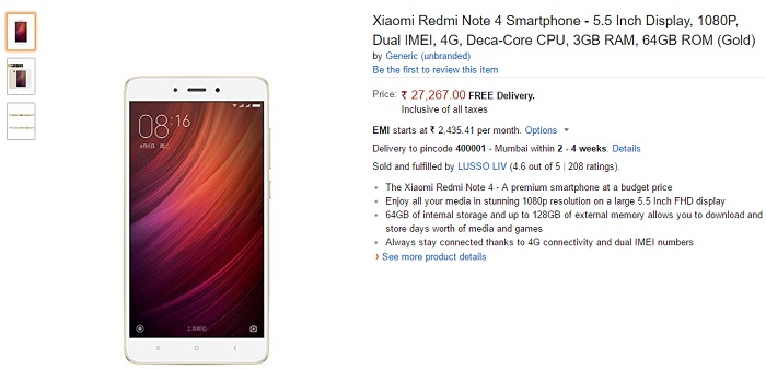 xiaomi-redmi-note-4-gold-amazon-india-listing