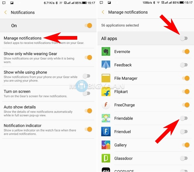app notifications on Samsung Gear S3