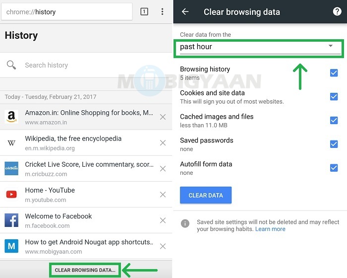 how to delete history on google chrome android yahoo