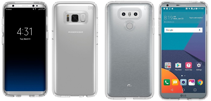 Images of Samsung Galaxy S8 and LG G6 surface online with cases on, rounded screen corners missing on G6