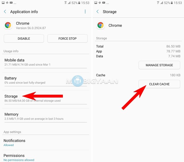 how to clear cache in google chrome android