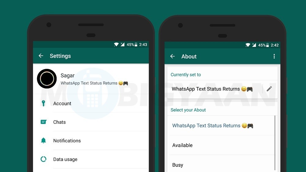 Set text status on WhatsApp