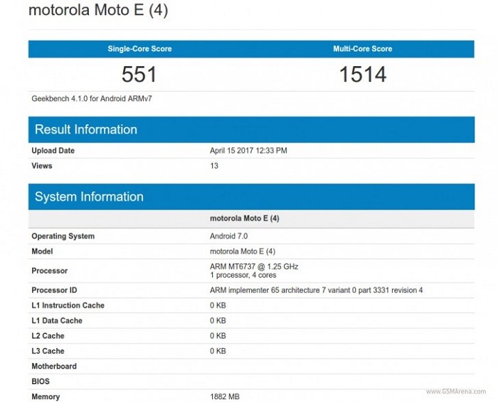 moto e4 geekbench leak