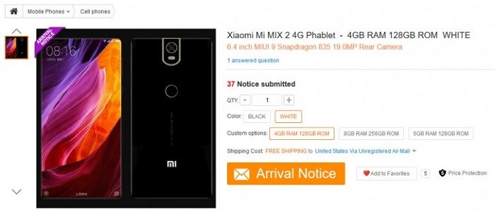 xiaomi mi mix 2 gearbest listing