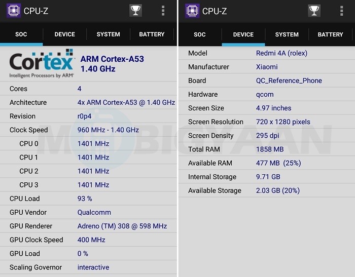 xiaomi redmi 4a review performance cpu z stats