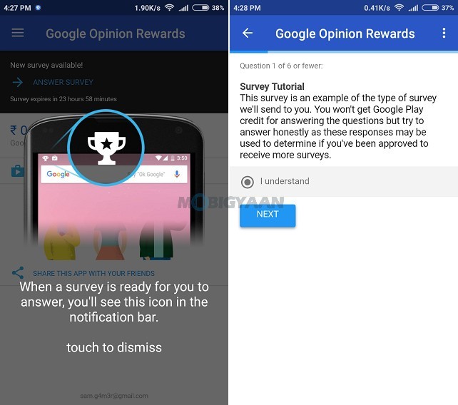 How to earn free google play credit using Google Opinion Rewards 3