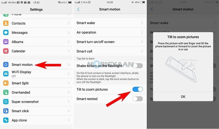 Tilt screen to zoom picture on Vivo smartphones Guide