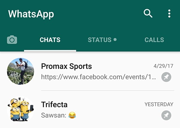 whatsapp pin chats beta