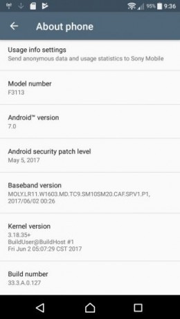 Sony Xperia XA Nougat update