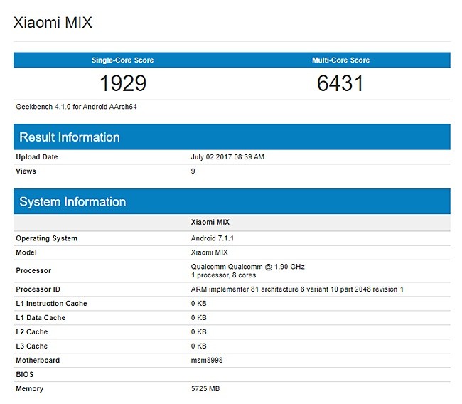 Mi Mix 2 GFXBench