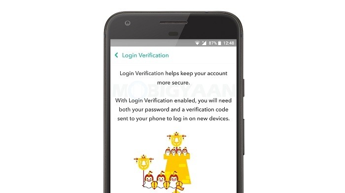 Enable two factor authentication on Snapchat