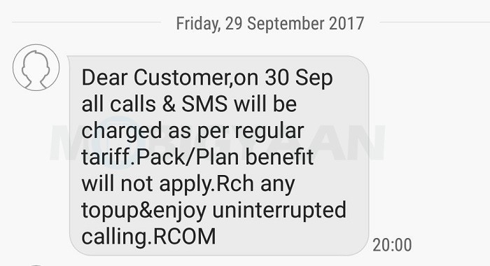 rcom-gujarat-service-suspension-tariff-sms