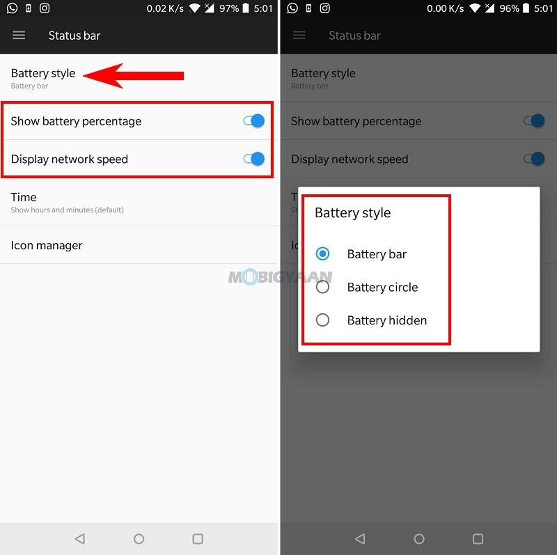 How to display battery percentage and network speed in status bar OnePlus Guide 1