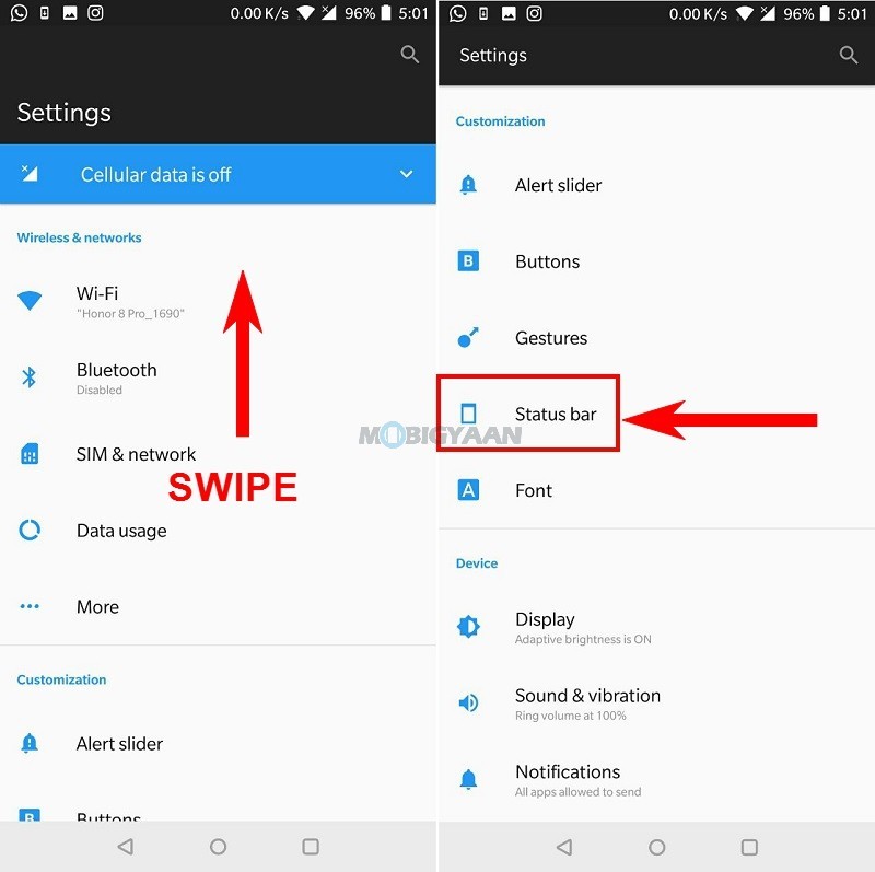 How to display battery percentage and network speed in status bar OnePlus Guide 2